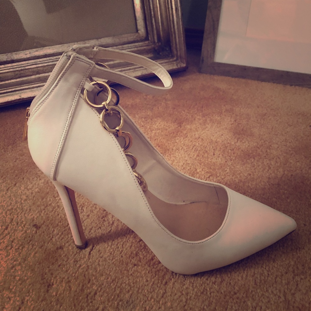 Never before worn white and gold high heels!